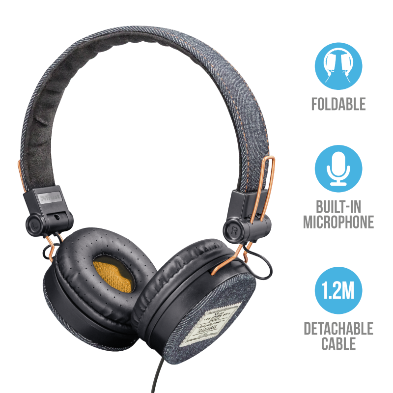 Trust Fyber 22643 On-Ear Stereo Headphones | Music & Phone Calls | Fashionable Design | Foldable Earcaps Trust Fyber 22643 On-Ear Stereo Headphones | Music & Phone Calls | Fashionable Design | Foldable Earcaps