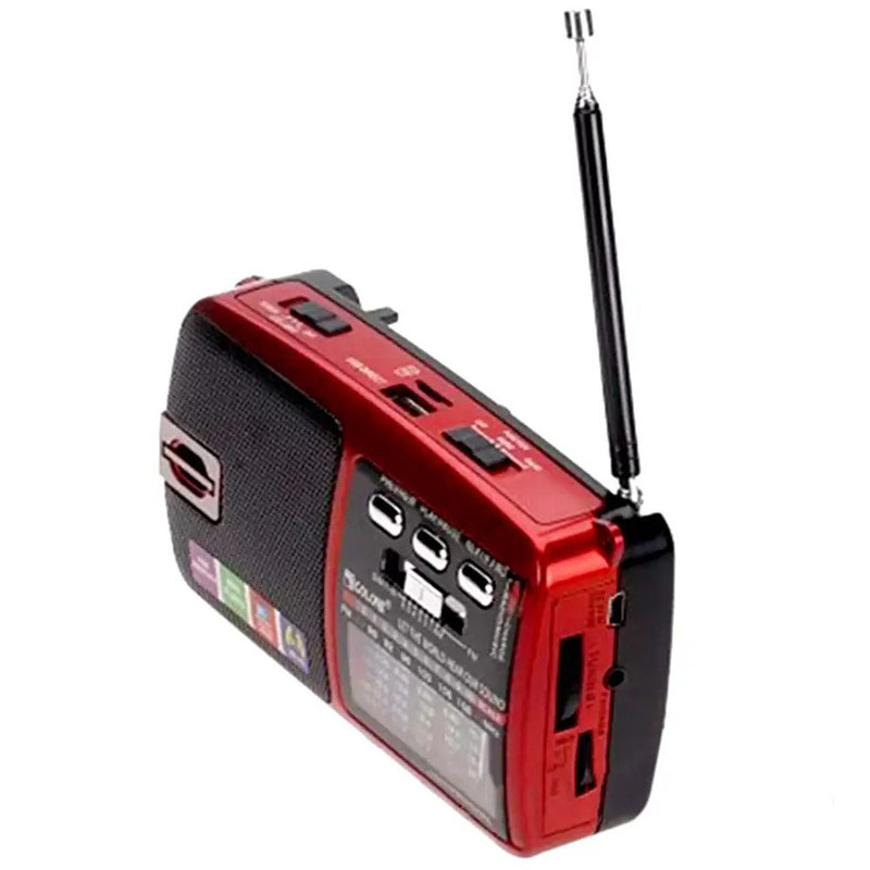 Golon RX-7600BT Red Portable Bluetooth Speaker with FM/AM/SW Radio + microSD + USB + Line-Out