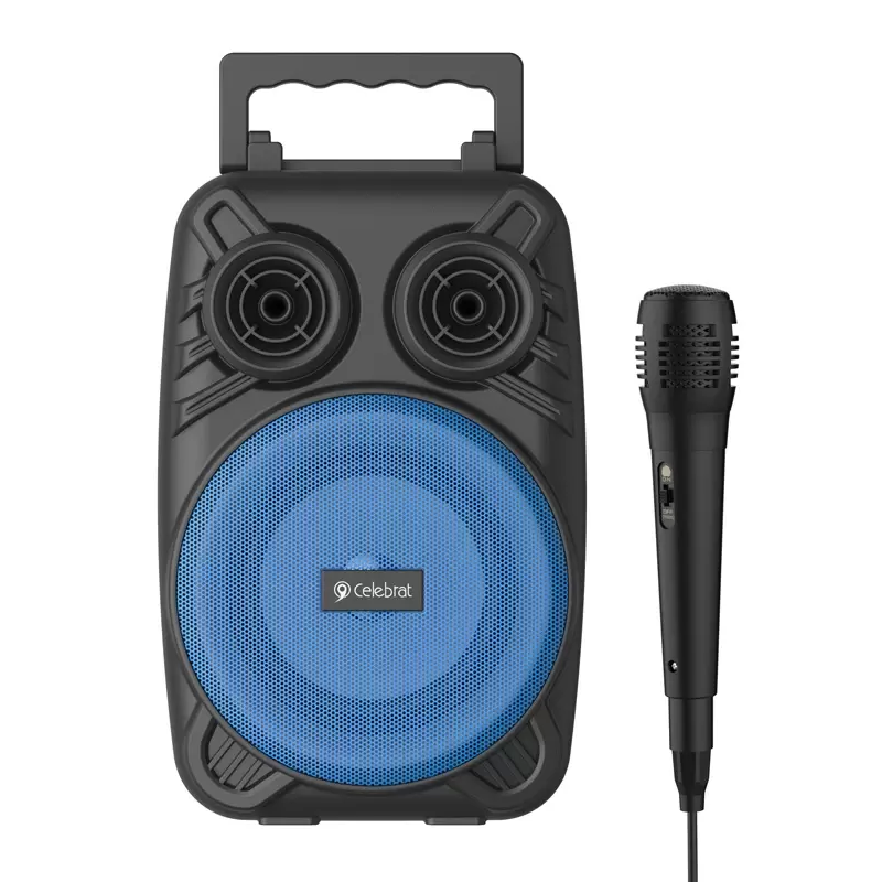 Celebrat OS-07-BL Party Karaoke Speaker + Microphone | Bluetooth + Line-in + microSD + USB + FM Radio + Multi-Colored LED