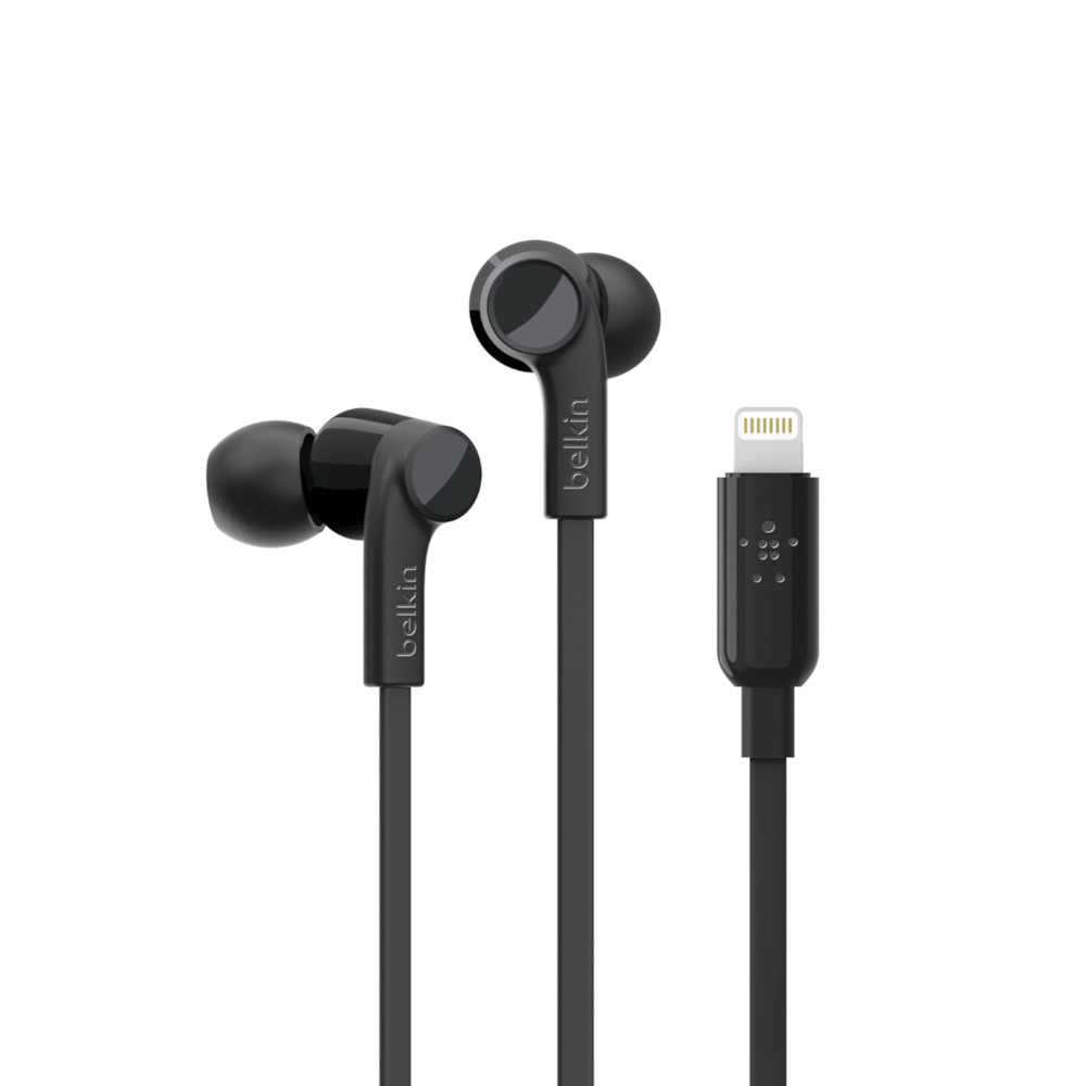 Belkin G3H0001btBLK ROCKSTAR Headphones with Lightning Connector + Flat Cable + MFI  + Splashproof