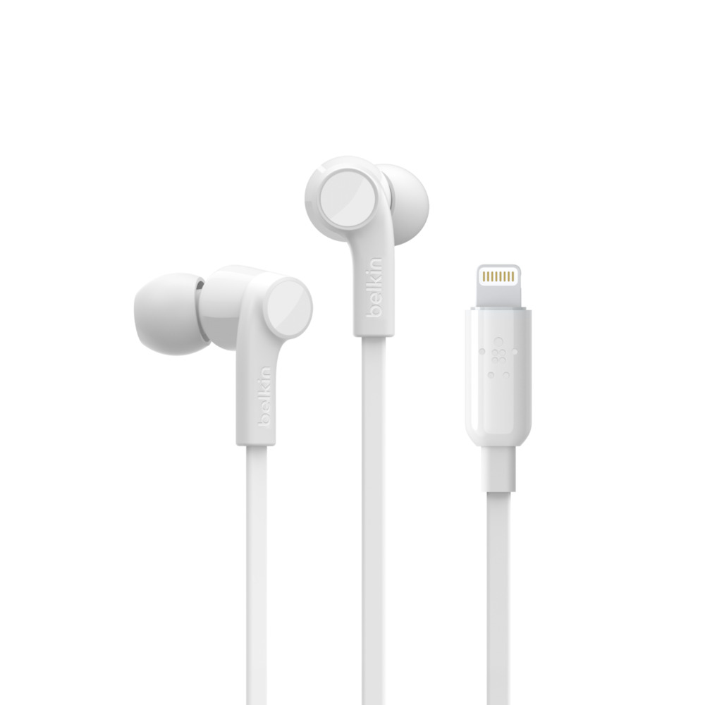 Belkin G3H0001btWHT ROCKSTAR Headphones with Lightning Connector + Flat Cable + MFI  + Splashproof