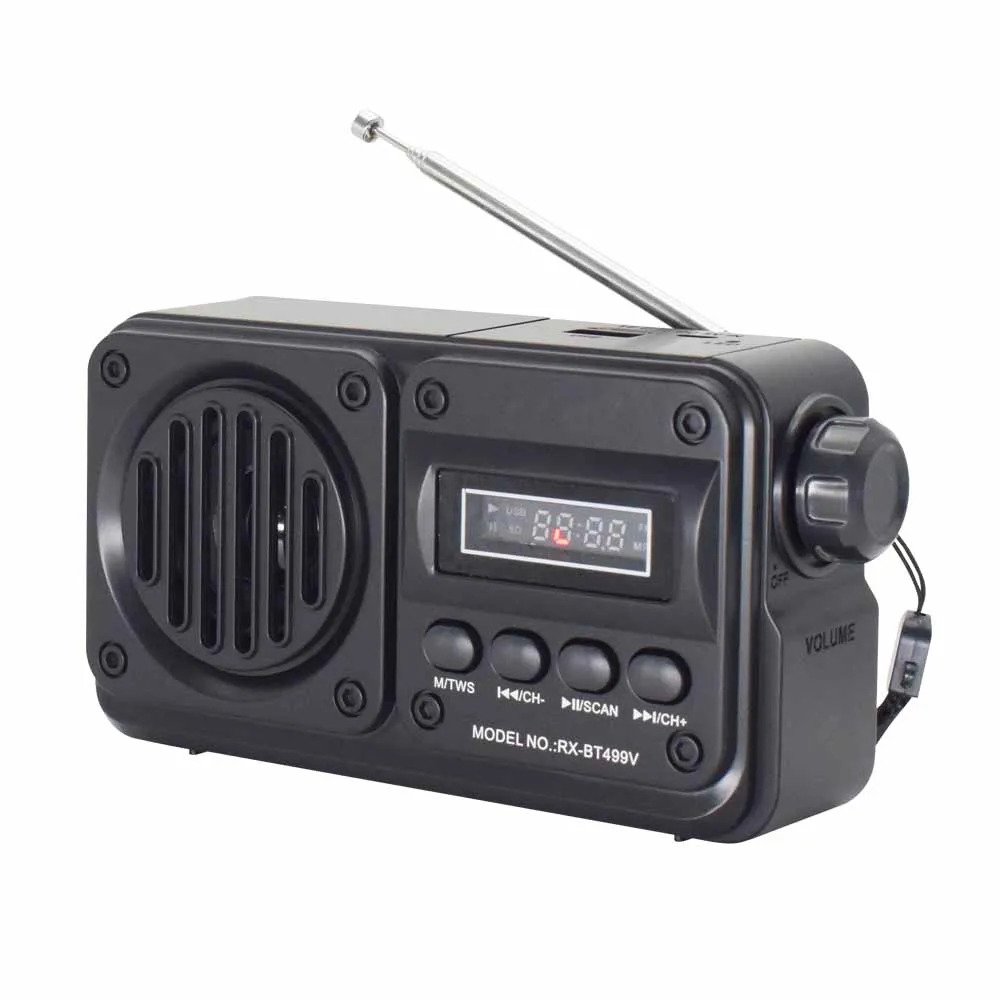 Golon RX-BT499VS Black Portable Bluetooth Speaker with FM Radio + microSD + USB + Solar Panel