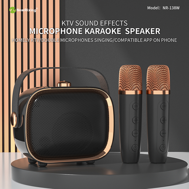 NewRixing NR-138w Black Stylish Party Speaker | Bluetooth + Line-in + microSD + USB + Karaoke + 2 x Wireless Microphones