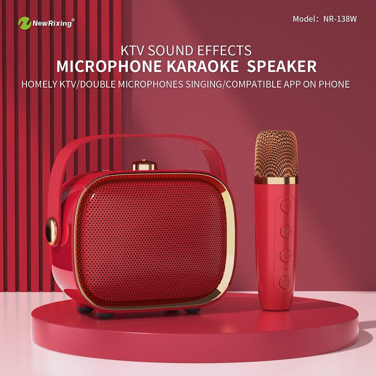 NewRixing NR-138w Red Stylish Party Speaker | Bluetooth + Line-in + microSD + USB + Karaoke + 2 x Wireless Microphones