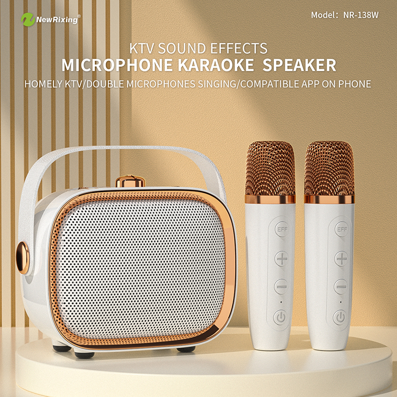 NewRixing NR-138w White Stylish Party Speaker | Bluetooth + Line-in + microSD + USB + Karaoke + 2 x Wireless Microphones