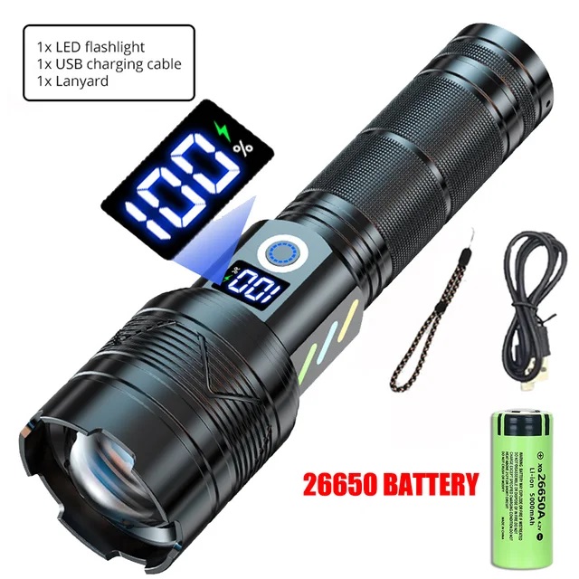 Tangda MTZF11 2000 Lumens LED Military Grade Flashlight + USB Power Bank |  + Strobe | Zoomable + IP65 +  