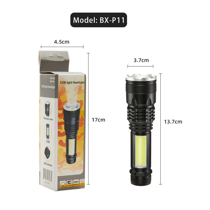 Tangda BX-P11 1000 Lumens LED Flashlight | Φακός + Alarm + SOS + Πλευρικός Φακός Εργασίας | Zoomable + Waterproof Tangda BX-P11 1000 Lumens LED Flashlight | Φακός + Alarm + SOS + Πλευρικός Φακός Εργασίας | Zoomable + Waterproof