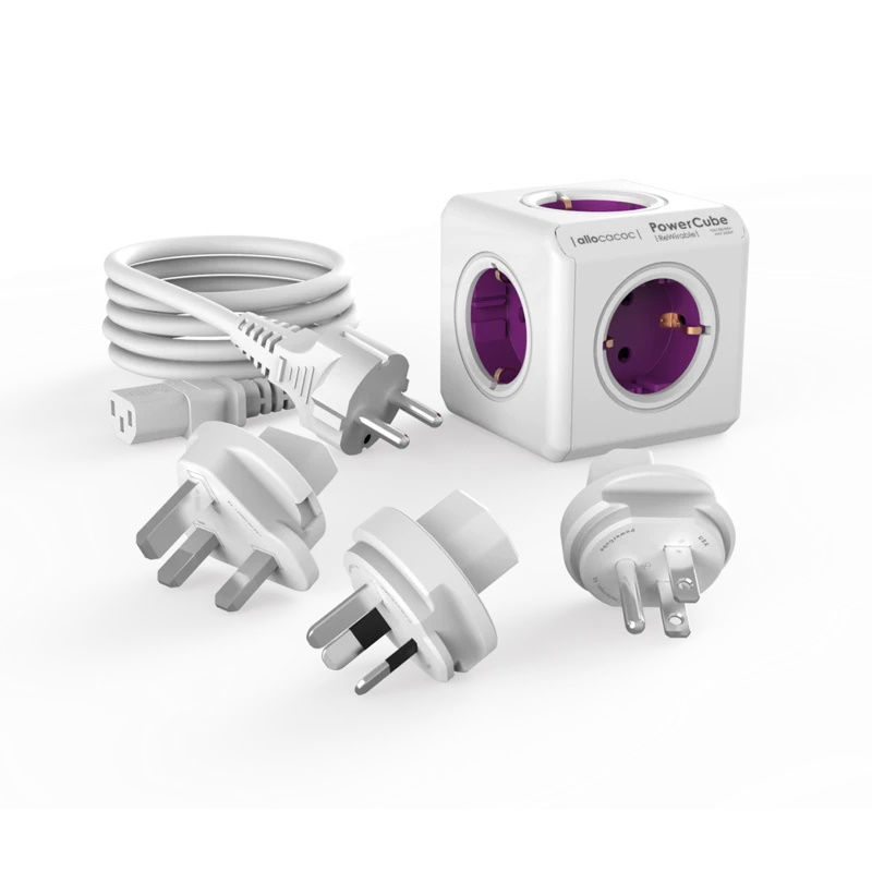 Allocacoc PowerCube Rewirable Cable Edition Purple | Πολύπριζο 5 Θέσεων + 3 x Travel Plugs + Cable 1m Allocacoc PowerCube Rewirable Cable Edition Purple | Πολύπριζο 5 Θέσεων + 3 x Travel Plugs + Cable 1m