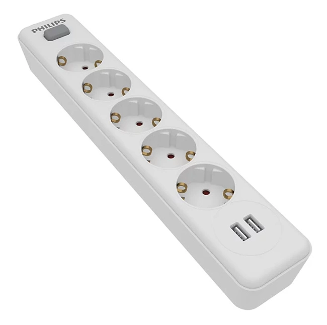Philips SPN3052WA-39 Πολύπριζο, 5x schuko 16A, 2x USB 2.4A, 2m, λευκό, braided καλώδιο τροφοδοσίας Philips SPN3052WA-39 Πολύπριζο, 5x schuko 16A, 2x USB 2.4A, 2m, λευκό, braided καλώδιο τροφοδοσίας