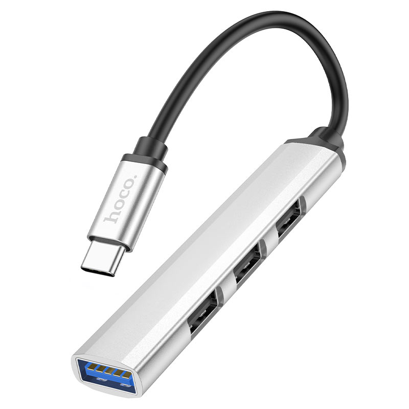 Hoco HB26 Metal Silver High Speed Hub | Type-C --> 4 x USB | Light & Portable | Aluminium Design Hoco HB26 Metal Silver High Speed Hub | Type-C --> 4 x USB | Light & Portable | Aluminium Design