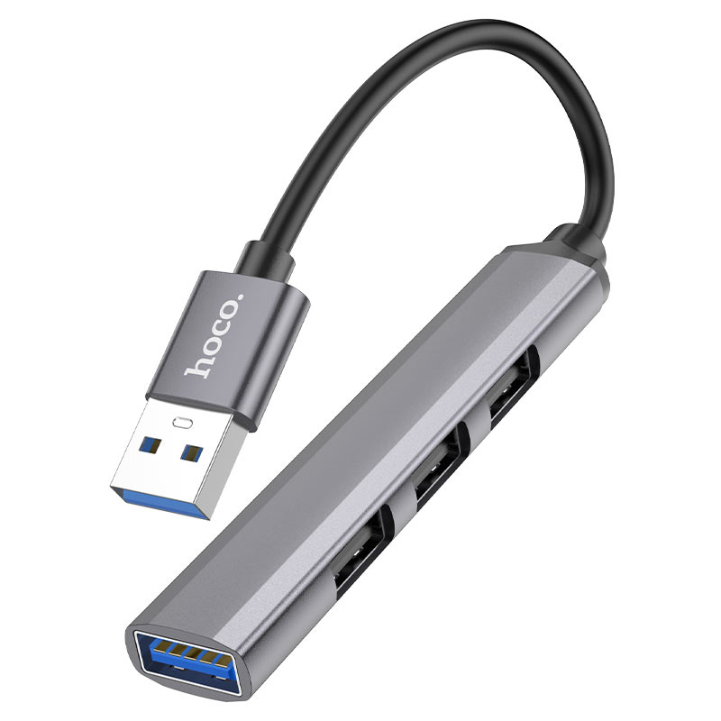 Hoco HB26 Gray High Speed Hub | USB --> 4 x USB | Light & Portable | Aluminium Design Hoco HB26 Gray High Speed Hub | USB --> 4 x USB | Light & Portable | Aluminium Design