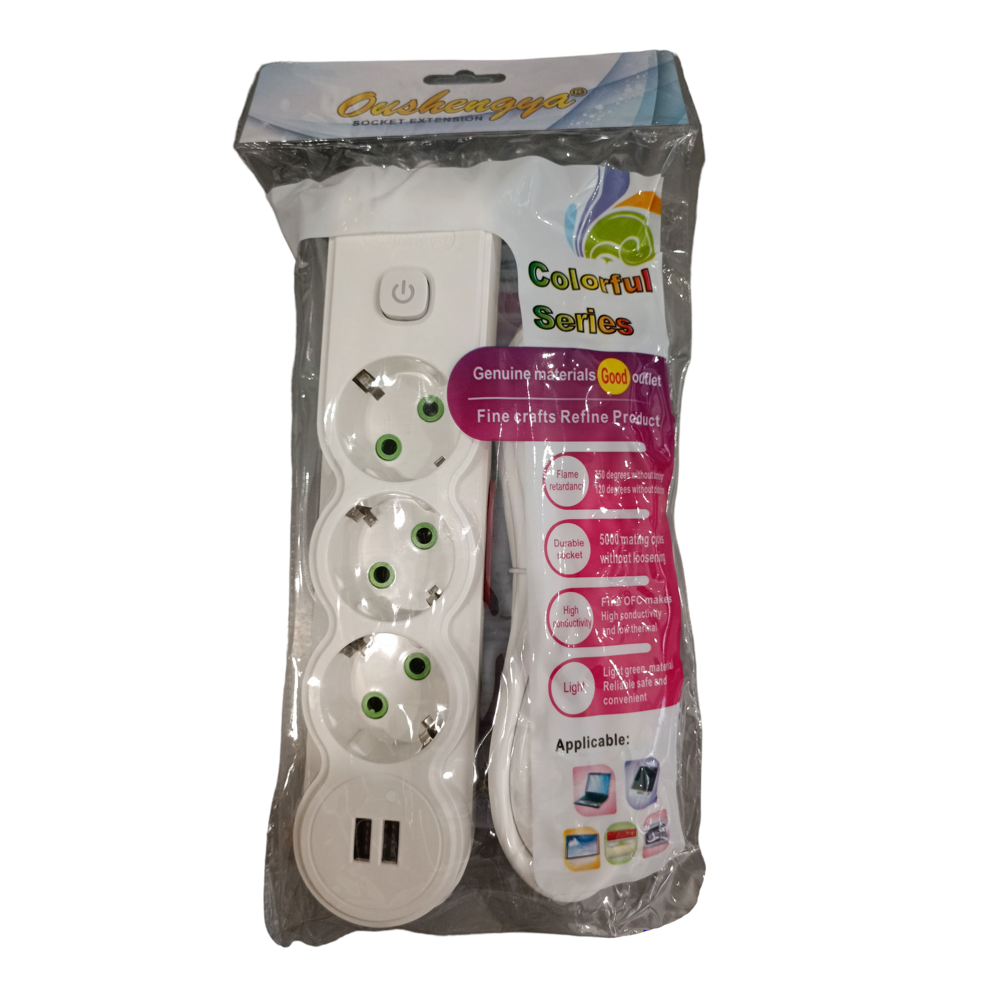 Oushengga 2 x USB + 3 x AC Socket |    2  USB + 3  Schuko +  on/off +  2.5m