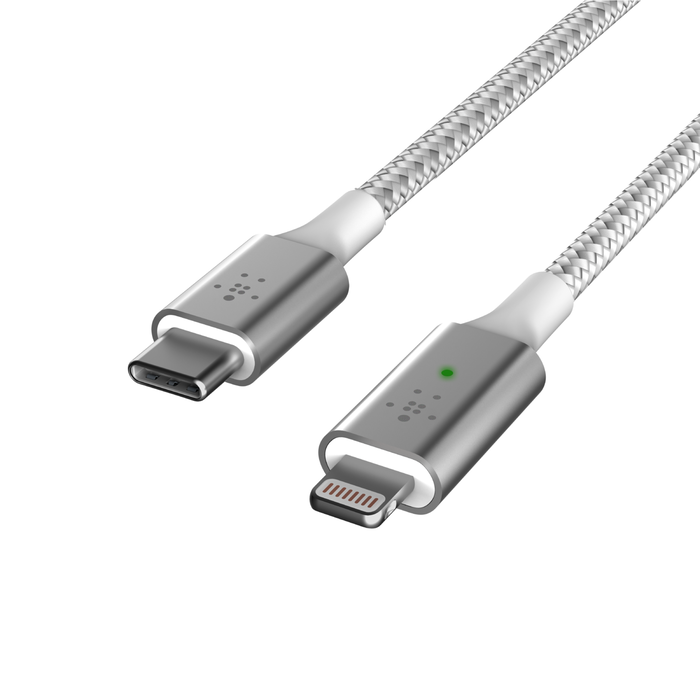 Belkin CAA006bt04WH BoostCharge Smart LED Type-C  Lightning Cable 1.2m | Fast Charge | Double-Braided | Built-in LED