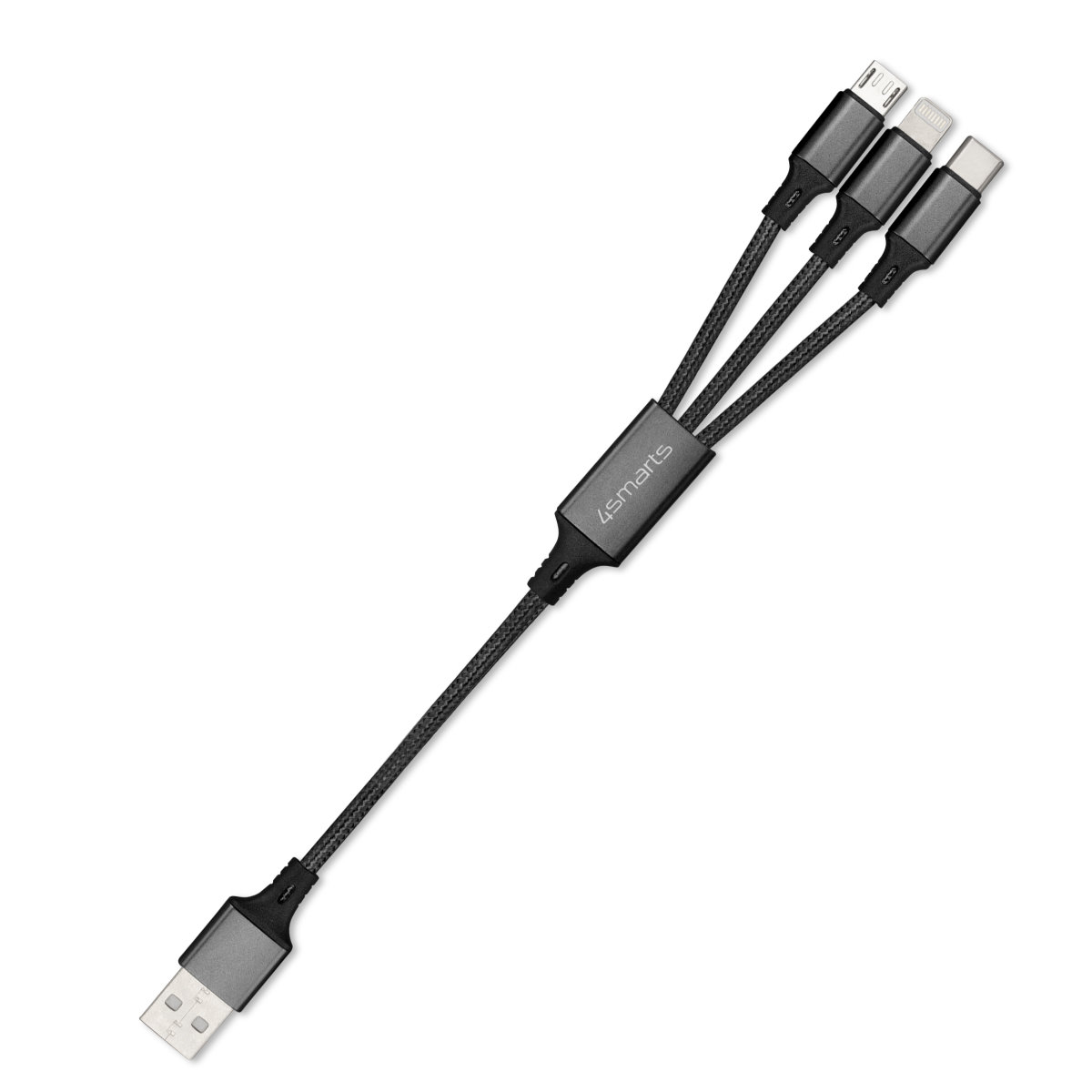 4smarts 3-in-1 USB Charge Cable 20cm | microUSB + Lightning + Type-C | Braided  |      !