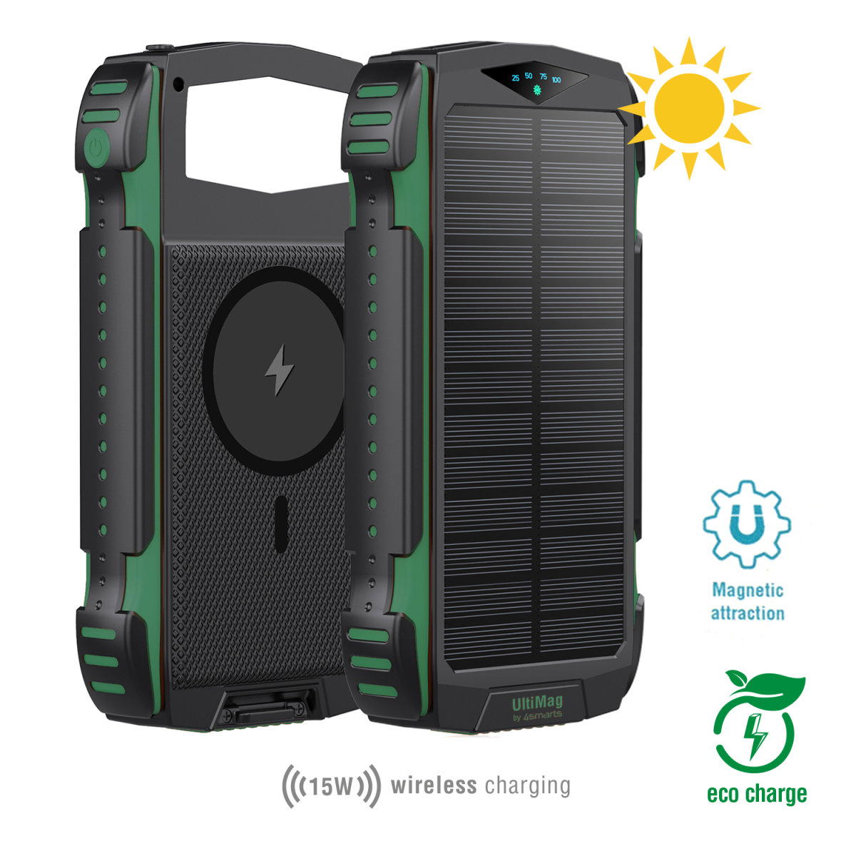 4smarts TitanPack UltiMag 20.000mAh Rugged Power Bank | 2 x USB + Type-C + Qi + Solar Panel +  + Waterproof + Shockproof