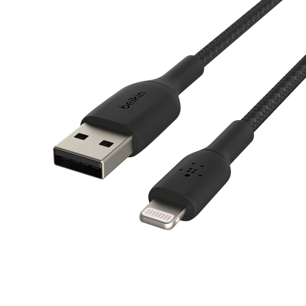 Belkin CAA002bt1MBK USB --> Lightning Data Transfer & Charge Cable 1m | Tested 10000+ Bends (Braided) | MFi Certified | 12W