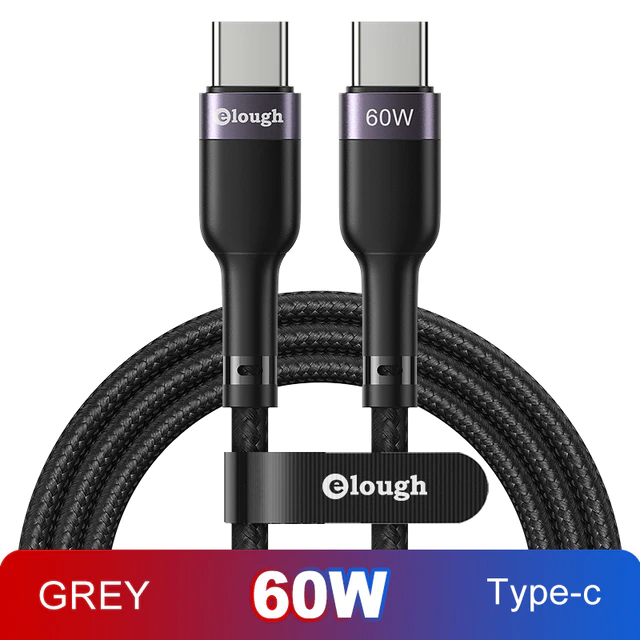 Elough Type-C Cable | Braided  | Tested 10000+ Bends | PD 60W Fast Charging | 50cm -    