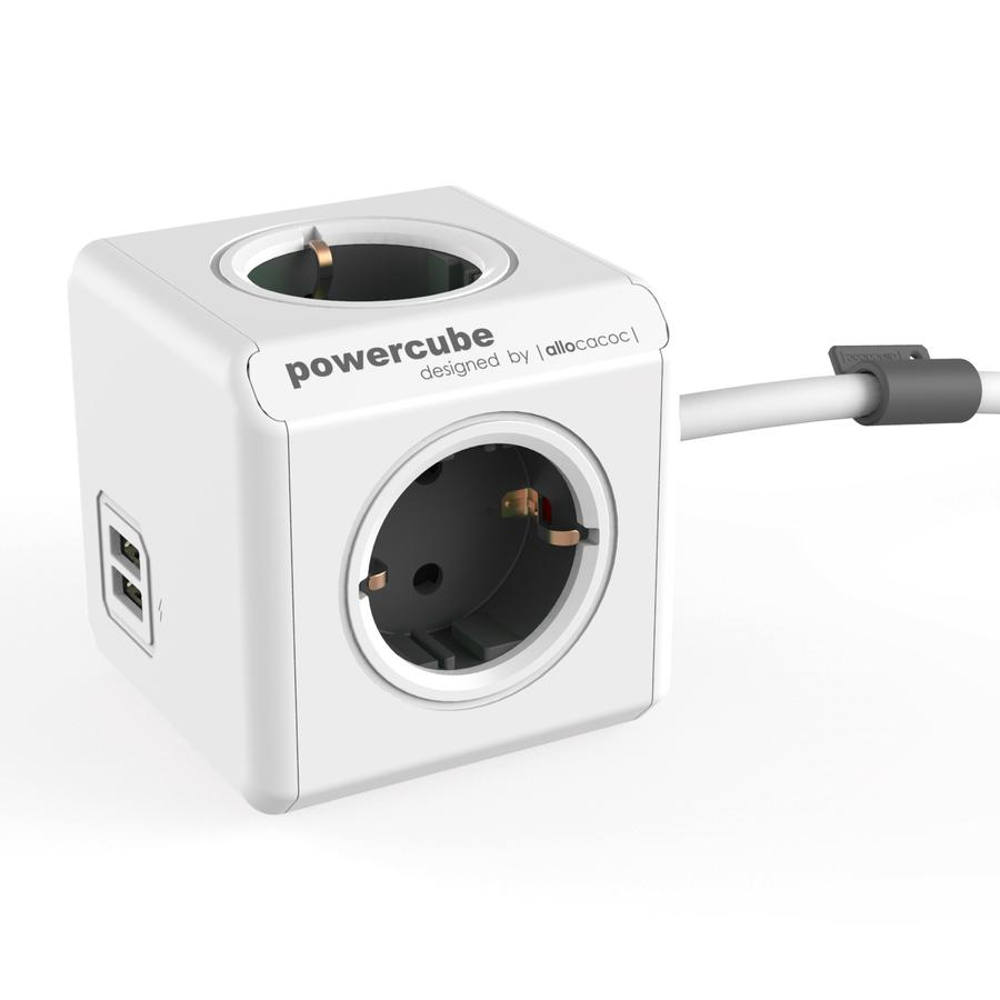 Allocacoc PowerCube Extended USB Grey | Πολύπριζο 4 Θέσεων + 2 x USB @ 2.1A + Βάση Στήριξης + Καλώδιο 1.5m Allocacoc PowerCube Extended USB Grey | Πολύπριζο 4 Θέσεων + 2 x USB @ 2.1A + Βάση Στήριξης + Καλώδιο 1.5m