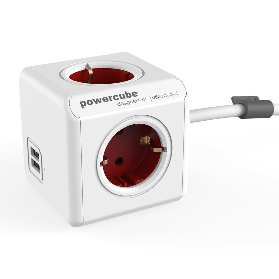 Allocacoc PowerCube Extended USB Red |  4  + 2 x USB @ 2.1A +   +  1.5m