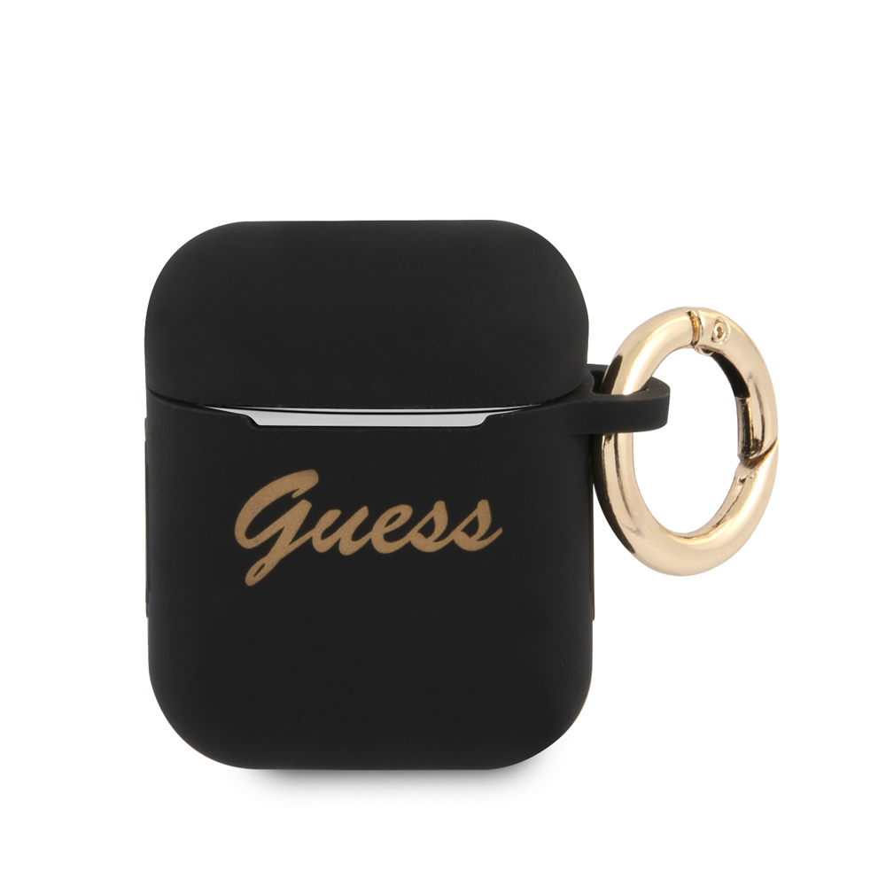 Guess Vintage Script Gold Logo Silicone Case Black για τα Apple Airpods 1 (2016), Airpods 2 (2019) (GUA2SSSK) Guess Vintage Script Gold Logo Silicone Case Black για τα Apple Airpods 1 (2016), Airpods 2 (2019) (GUA2SSSK)