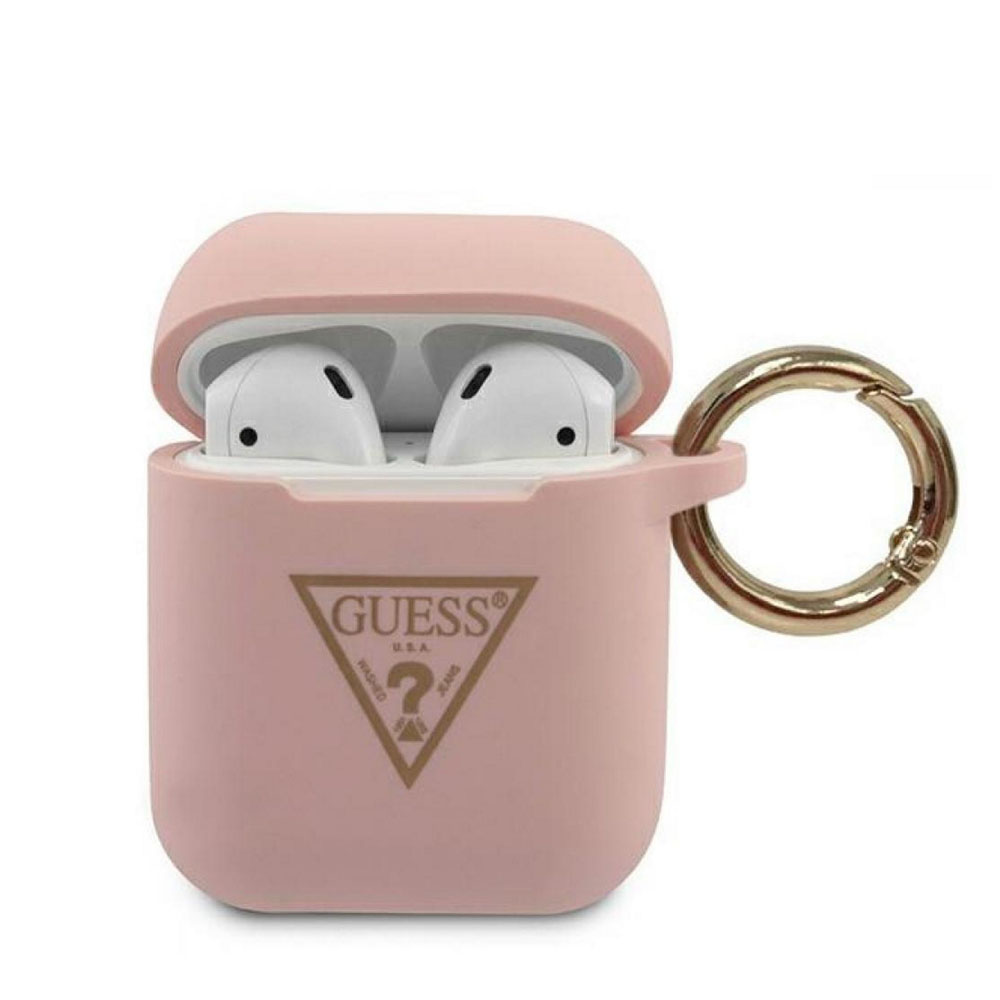 Guess Triangle Logo Silicone Case Pink   Apple Airpods 1 (2016), Airpods 2 (2019) (GUACA2LSTLPI)