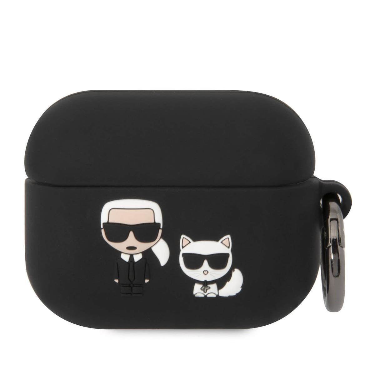 Karl Lagerfeld Embossed Logo Karl+Choupette Collection Silicone Case Black   Apple Airpods Pro