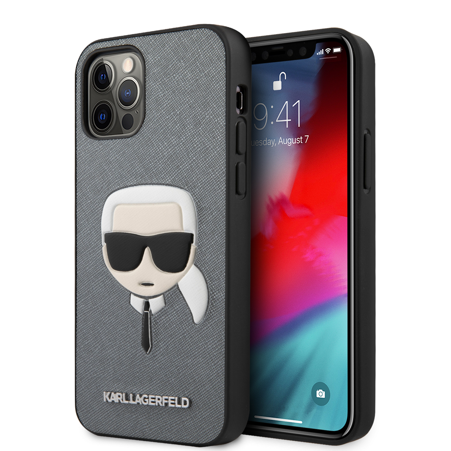 Karl Lagerfeld Saffiano Leather Hard Case Karls Head () Silver  Apple iPhone 12 / iPhone 12 Pro