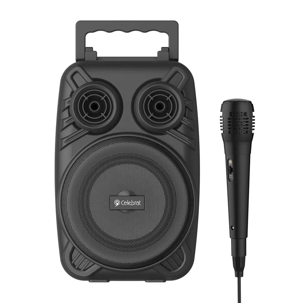 Celebrat OS-07-BK Party Karaoke Speaker + Microphone | Bluetooth + Line-in + microSD + USB + FM Radio + Multi-Colored LED