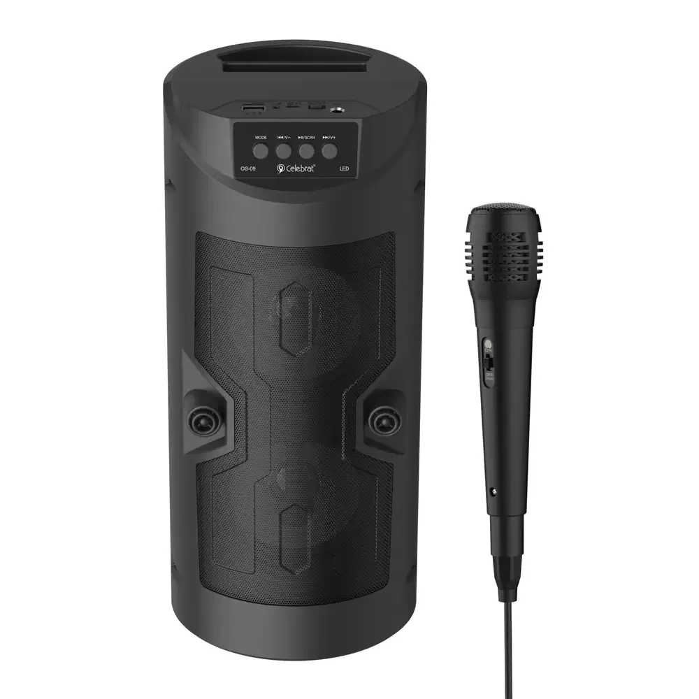 Celebrat OS-09-BK Party Karaoke Speaker + Microphone | Bluetooth + Line-in + microSD + USB + FM Radio + Multi-Colored LED