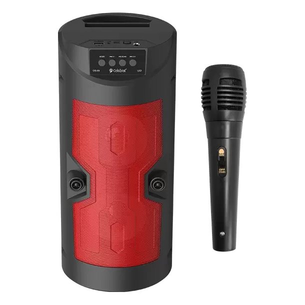 Celebrat OS-09-RD Party Karaoke Speaker + Microphone | Bluetooth + Line-in + microSD + USB + FM Radio + Multi-Colored LED