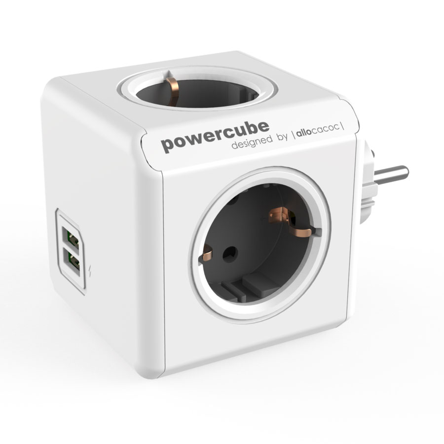 Allocacoc PowerCube Original USB Grey | Πολύπριζο 4 Θέσεων + 2 x USB @ 2.1A Allocacoc PowerCube Original USB Grey | Πολύπριζο 4 Θέσεων + 2 x USB @ 2.1A