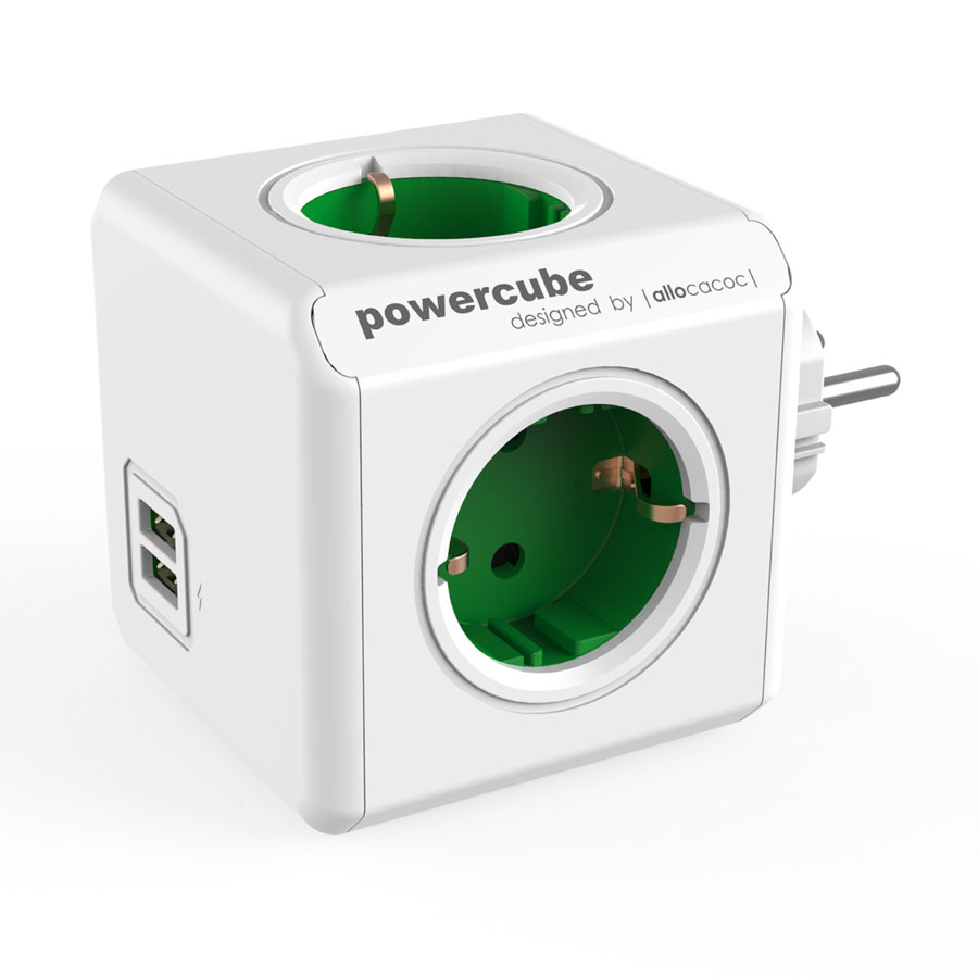 Allocacoc PowerCube Original USB Green | Πολύπριζο 4 Θέσεων + 2 x USB @ 2.1A Allocacoc PowerCube Original USB Green | Πολύπριζο 4 Θέσεων + 2 x USB @ 2.1A