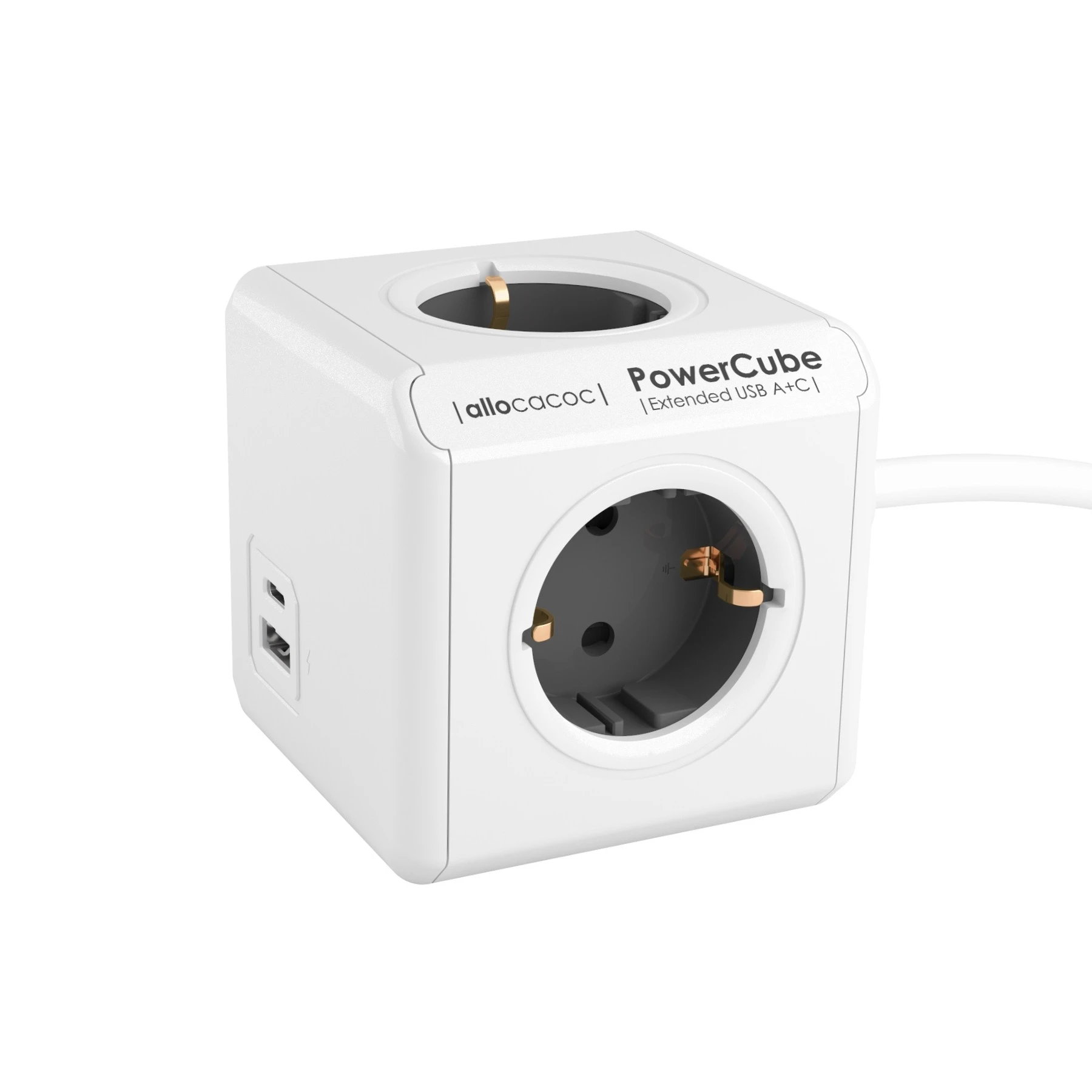 Allocacoc PowerCube Extended USB A+C Grey |  4  + USB & Type-C @ 2.4A +   +  1.5m