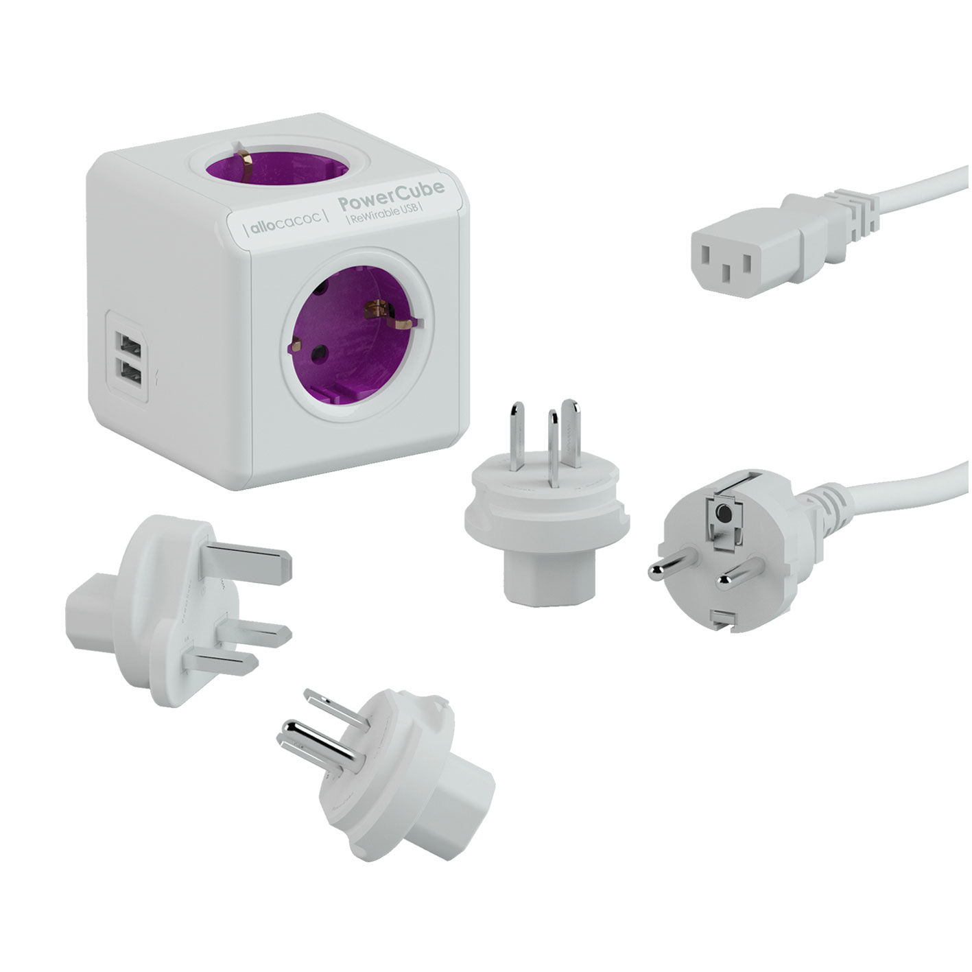 Allocacoc PowerCube Rewirable USB Cable Edition | Πολύπριζο 4 Θέσεων + 2 x USB @ 2.1A + 3 x Travel Plugs + Cable 1m Allocacoc PowerCube Rewirable USB Cable Edition | Πολύπριζο 4 Θέσεων + 2 x USB @ 2.1A + 3 x Travel Plugs + Cable 1m