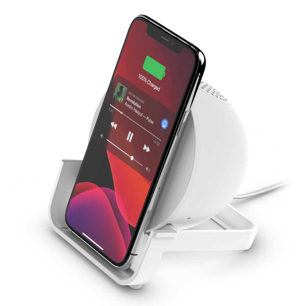 Belkin AUF001vfWH Wireless Charging Stand 10W + Speaker |   |   |  Hands-free