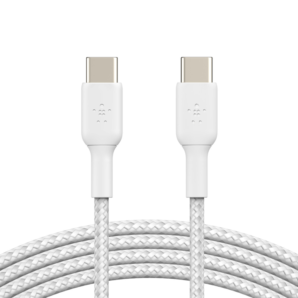 Belkin CAB004bt1MWH Type-C --> Type-C Data Transfer & Charge Cable 1m | Tested 10000+ Bends (Braided) | USB-IF Certified