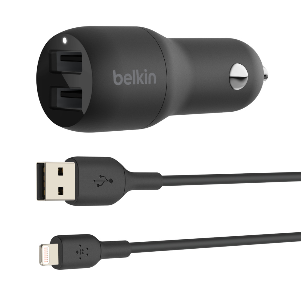 Belkin CCD001bt1MBK Dual USB Car Charger 24W + MFi Lightning  1m