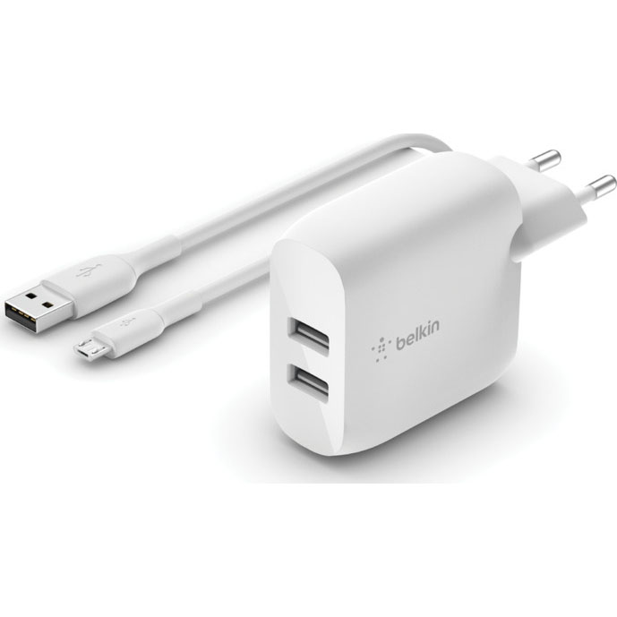 Belkin WCE002vf1MWH Dual USB Wall Charger 24W + microUSB  1m