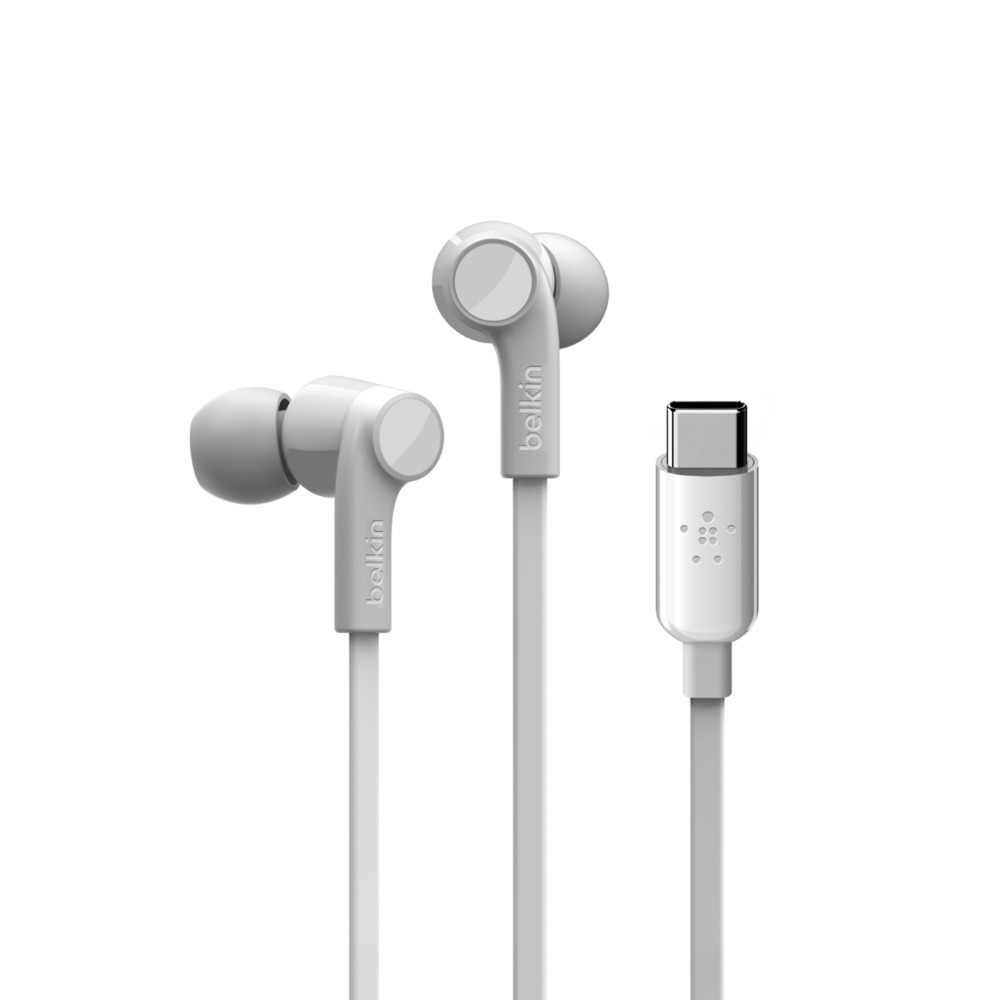 Belkin G3H0002btWHT ROCKSTAR Headphones with Type-C (USB-C)  Connector + Flat Cable + Splashproof