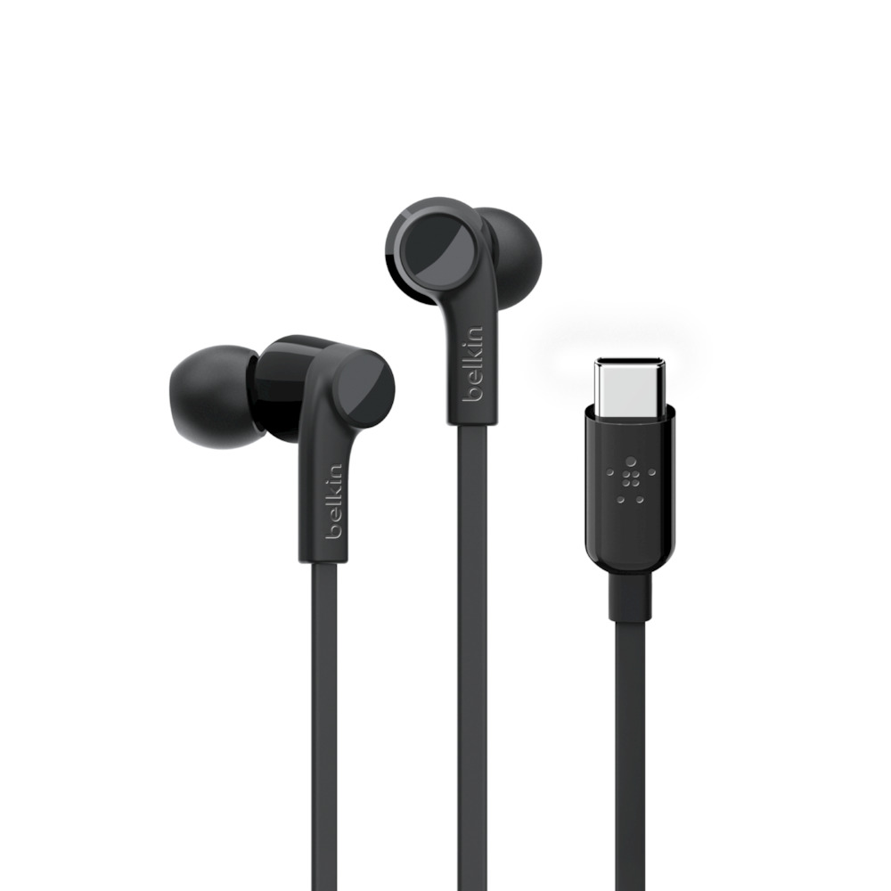 Belkin G3H0002btBLK ROCKSTAR Headphones with Type-C (USB-C)  Connector + Flat Cable + Splashproof