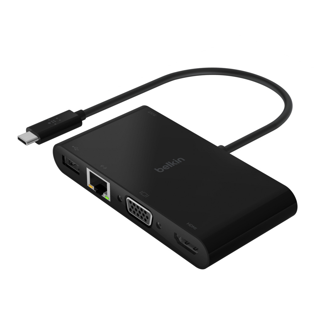 Belkin (AVC004btBK) USB-C / Thunderbolt 3 --> 5-in-1 Adapter (4K HDMI, VGA, Gigabit Ethernet, USB-A & Charge Adapter (100W))