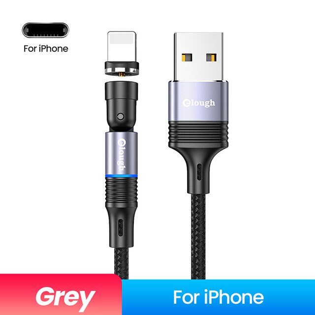 Elough 540 Degree Rotate Magnetic USB-->Lightning Cable 1m | Braided  | Fast Charging | Ambient LED