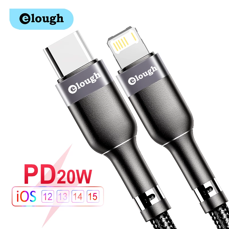 Elough Type-C  Lightning Cable | Braided  | 10000+ Bends | PD 20W Fast Charging | 25cm -    
