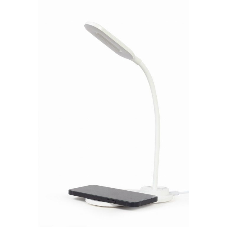 Gembird Modern LED Desk Lamp + Qi Wireless Charger White | Fast Charge @ 10W | 3 Color Lamp