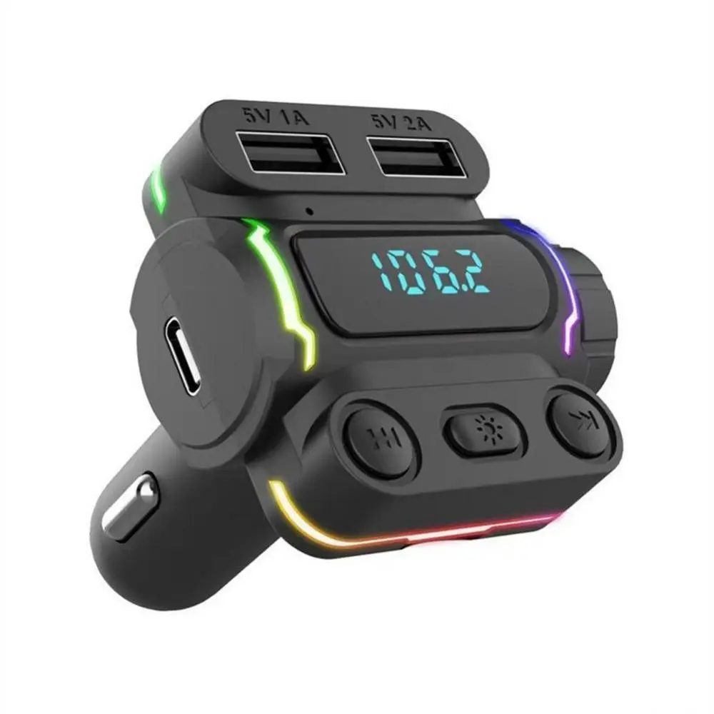 iPDA P7 PD Type-C @ 20W + 2 x USB @ 3A Car Charger + FM Transmitter + Bluetooth Car Kit + LED Show Light