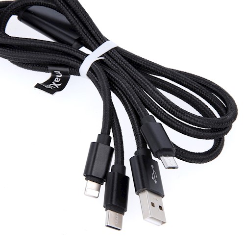 Maxlife 3-in-1 USB Charge Cable 1m | microUSB + Lightning + Type-C |      !