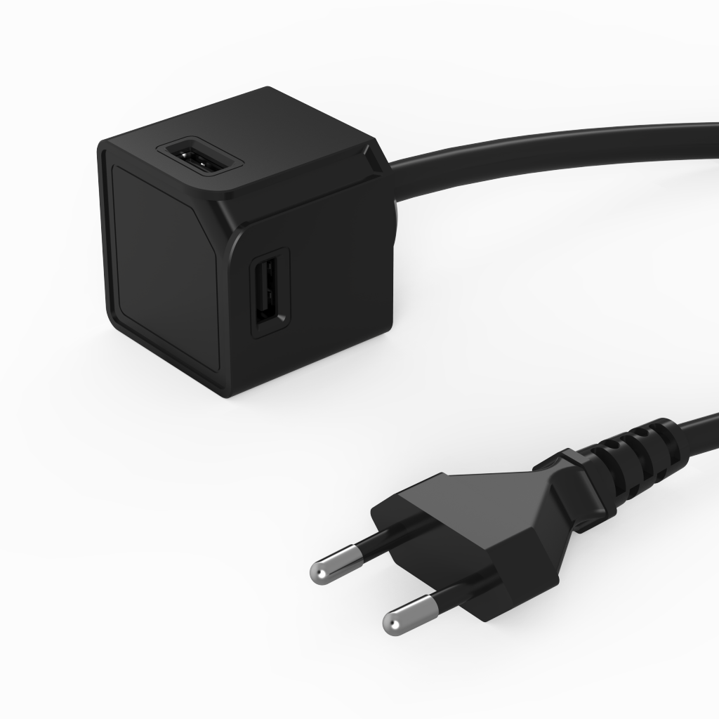 Allocacoc USBcube Extended Black | 4 x USB @ 3A + 1.5m Cable