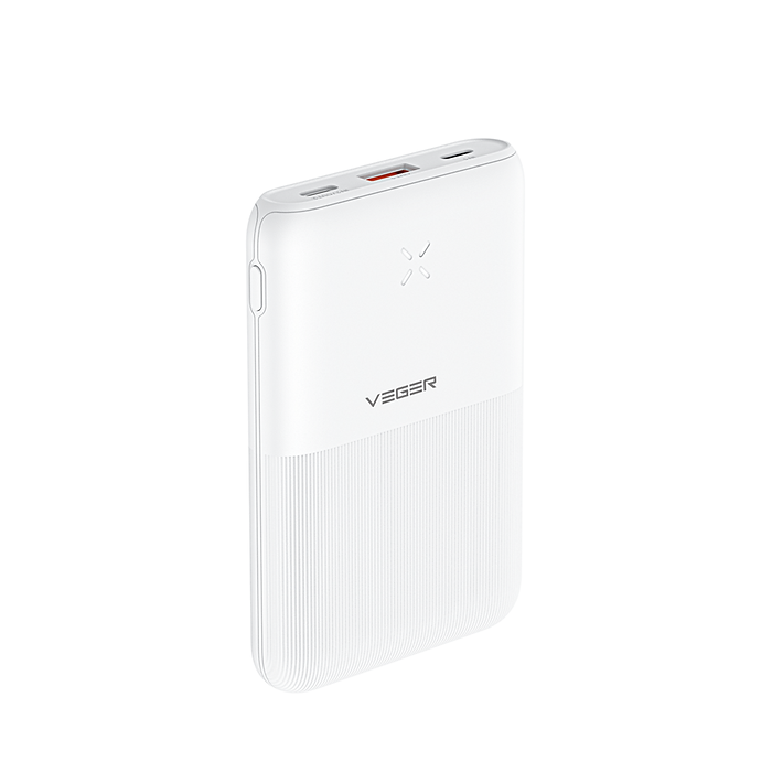 Veger S12 White Ultra Mini Design Power Bank 10000mAh | USB @ 22.5W + Type-C @ 20W Output |  Smartphones & Tablets