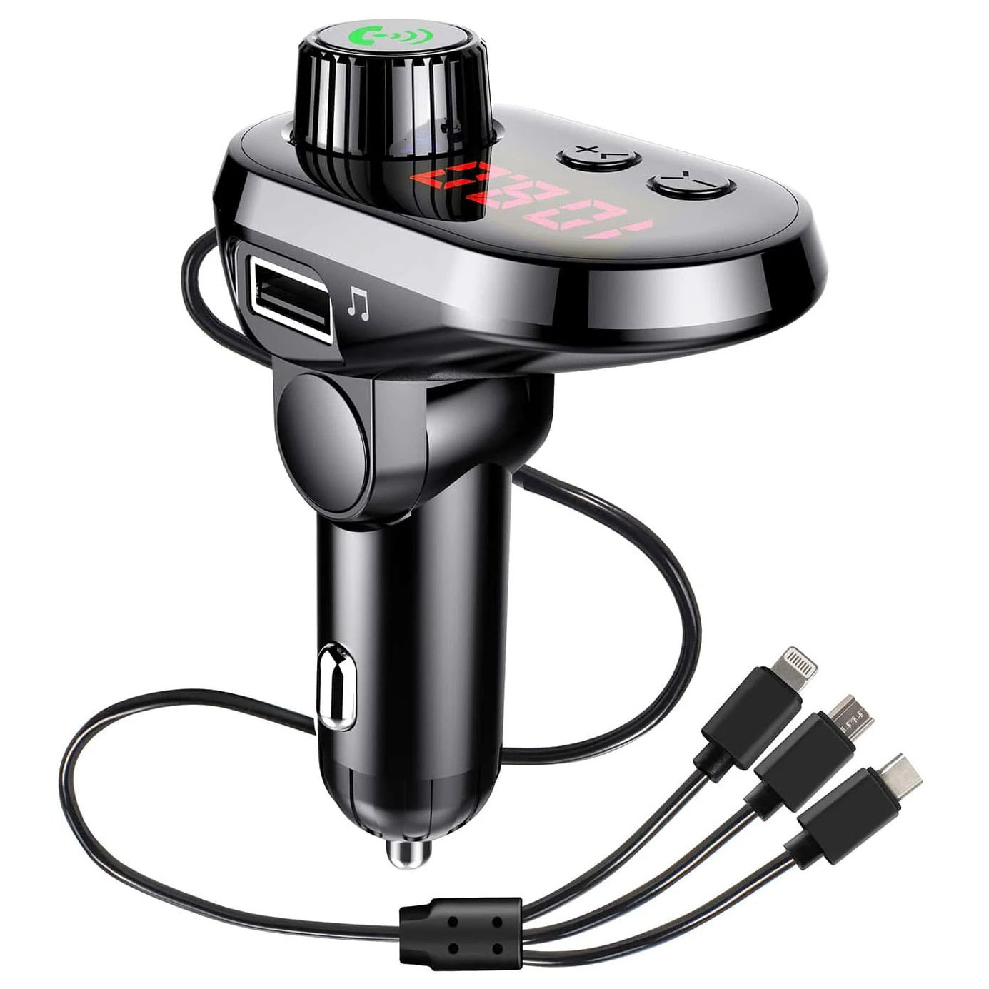 Soultronic Q15 Lightning, Type-C & microUSB Car Charger + FM Transmitter + Bluetooth Car Kit
