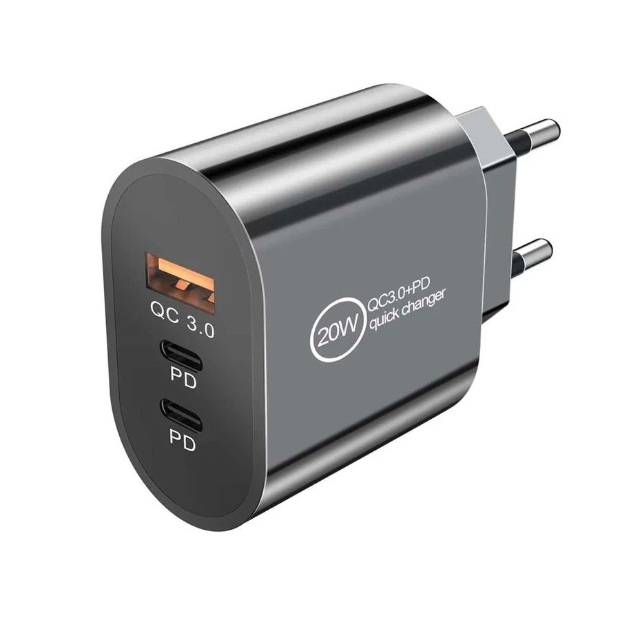 Soultronic PD31 Black 3-Port Type-C & USB Wall Charger @ 20W | PD 3.0 + QC 3.0 |     3  !